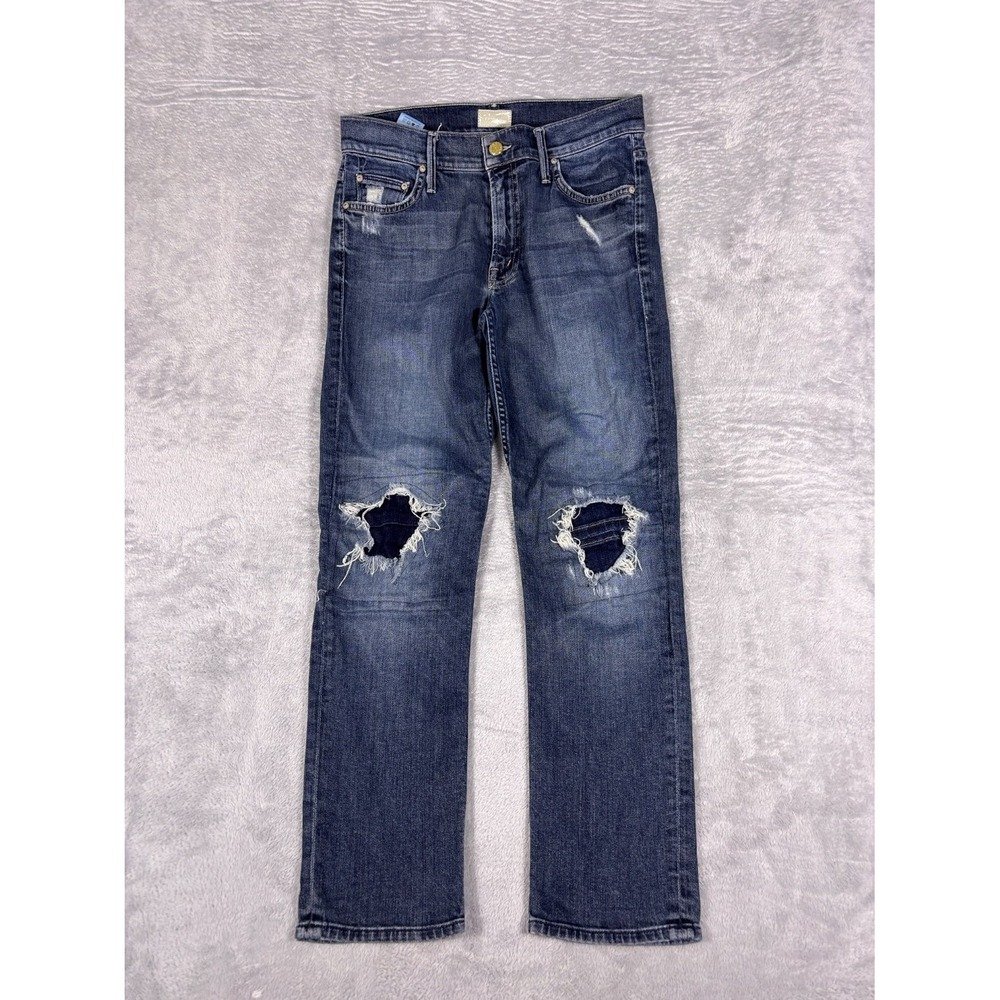Mother The Dropout Tarnished Jeans Womens 26 Blue Distressed Relaxed Slim 30x28